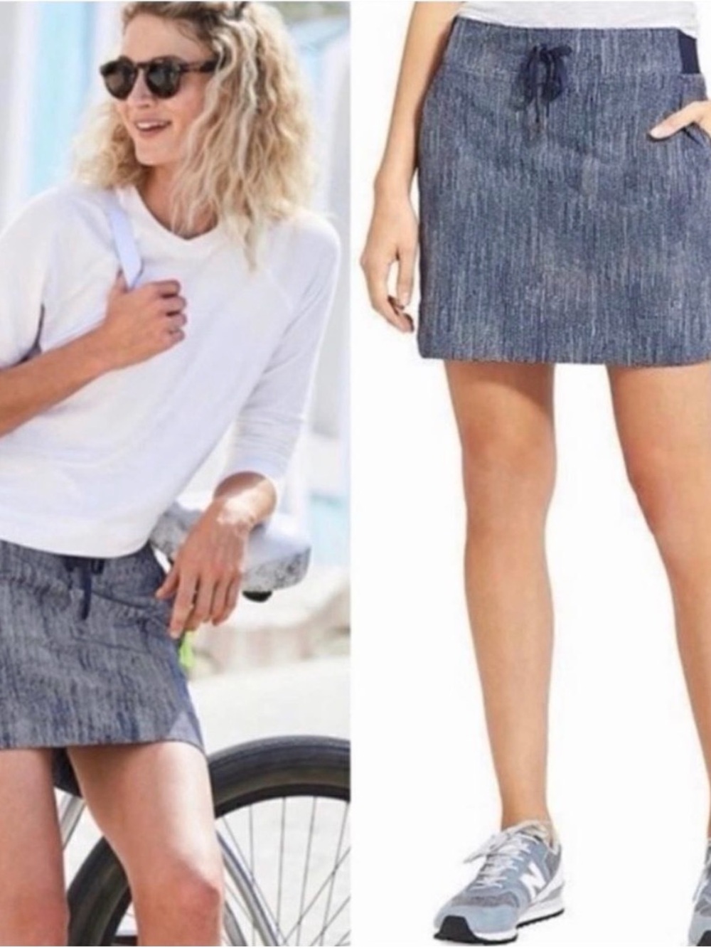 Athleta Heathered Navy Drawstring Skort